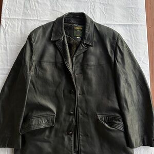 1960s Schott Men's Black Cabretta Leather Car Coat Size 44